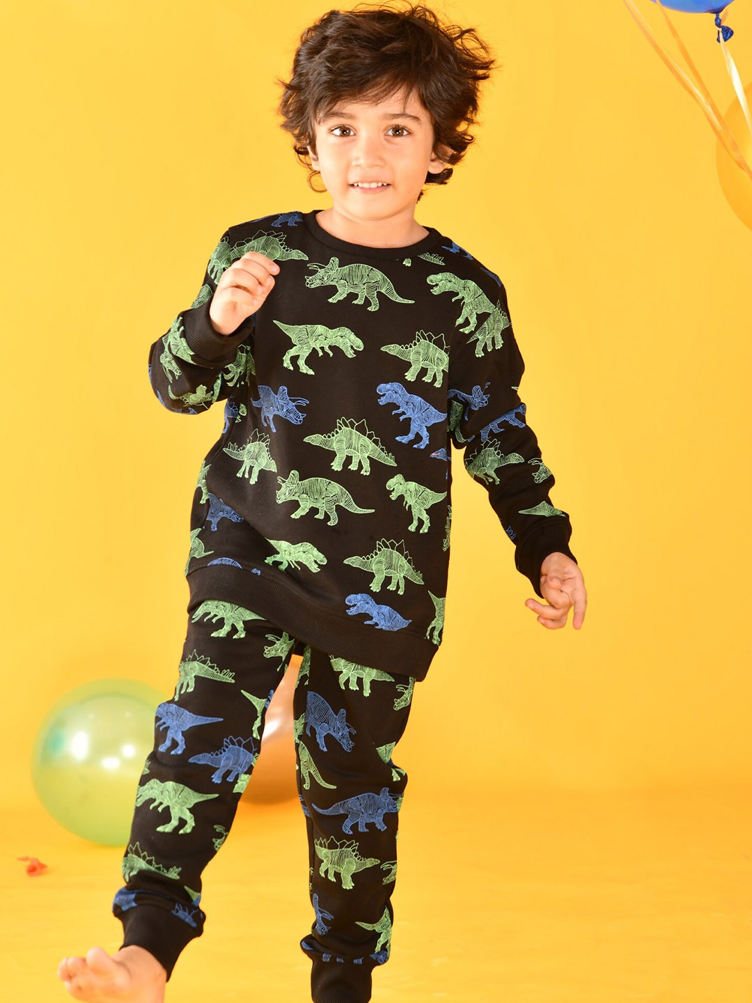 

Anthrilo Boys Black & Green Printed Top with Trousers