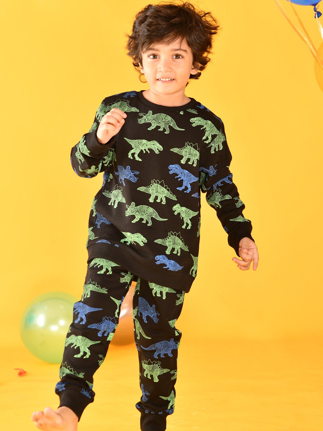 

Anthrilo Boys Dinosaur Printed Fleece Sweatshirt with Joggers, Black