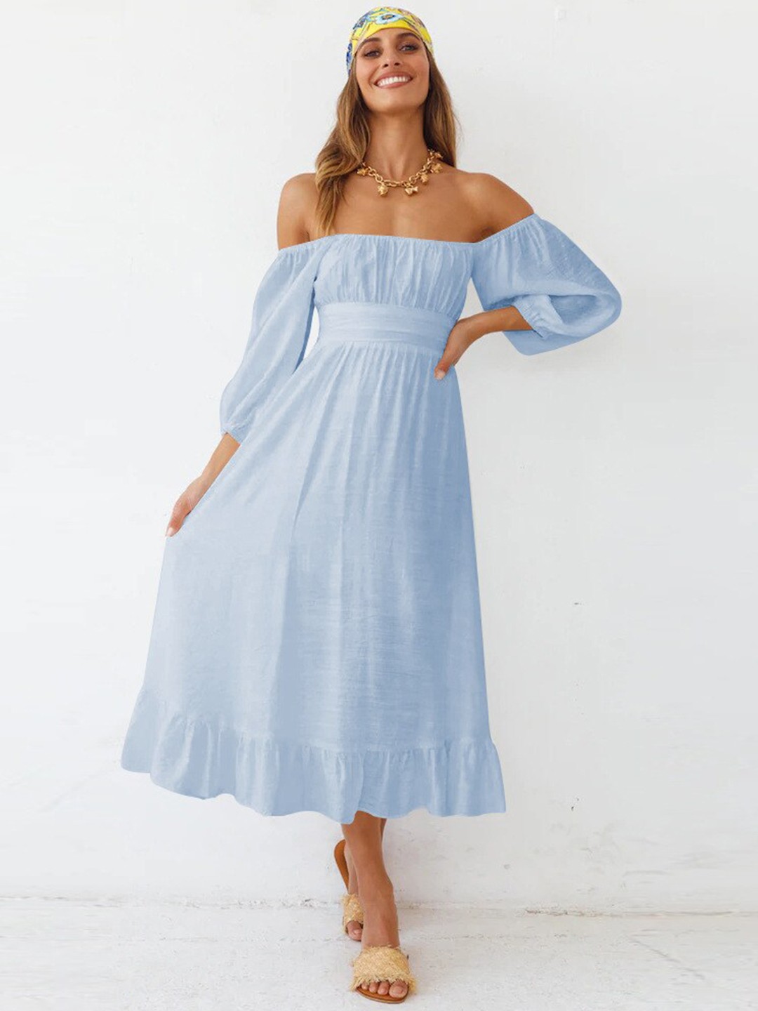 

StyleCast Blue Off-Shoulder Midi Dress