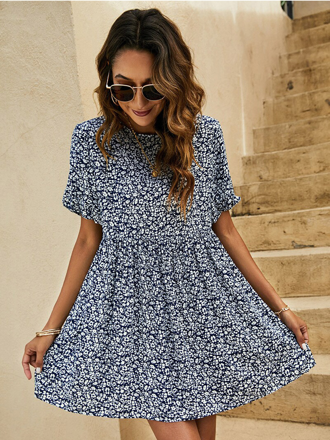 

BoStreet Black & White Floral A-Line Dress