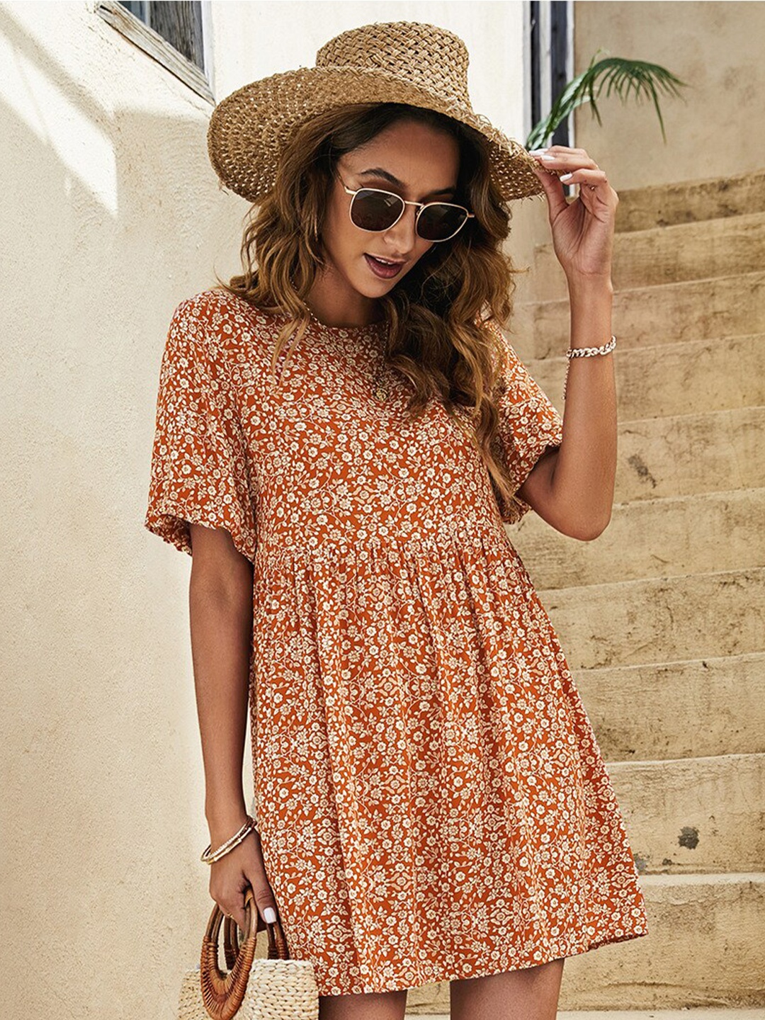 

BoStreet Orange & White Floral Dress