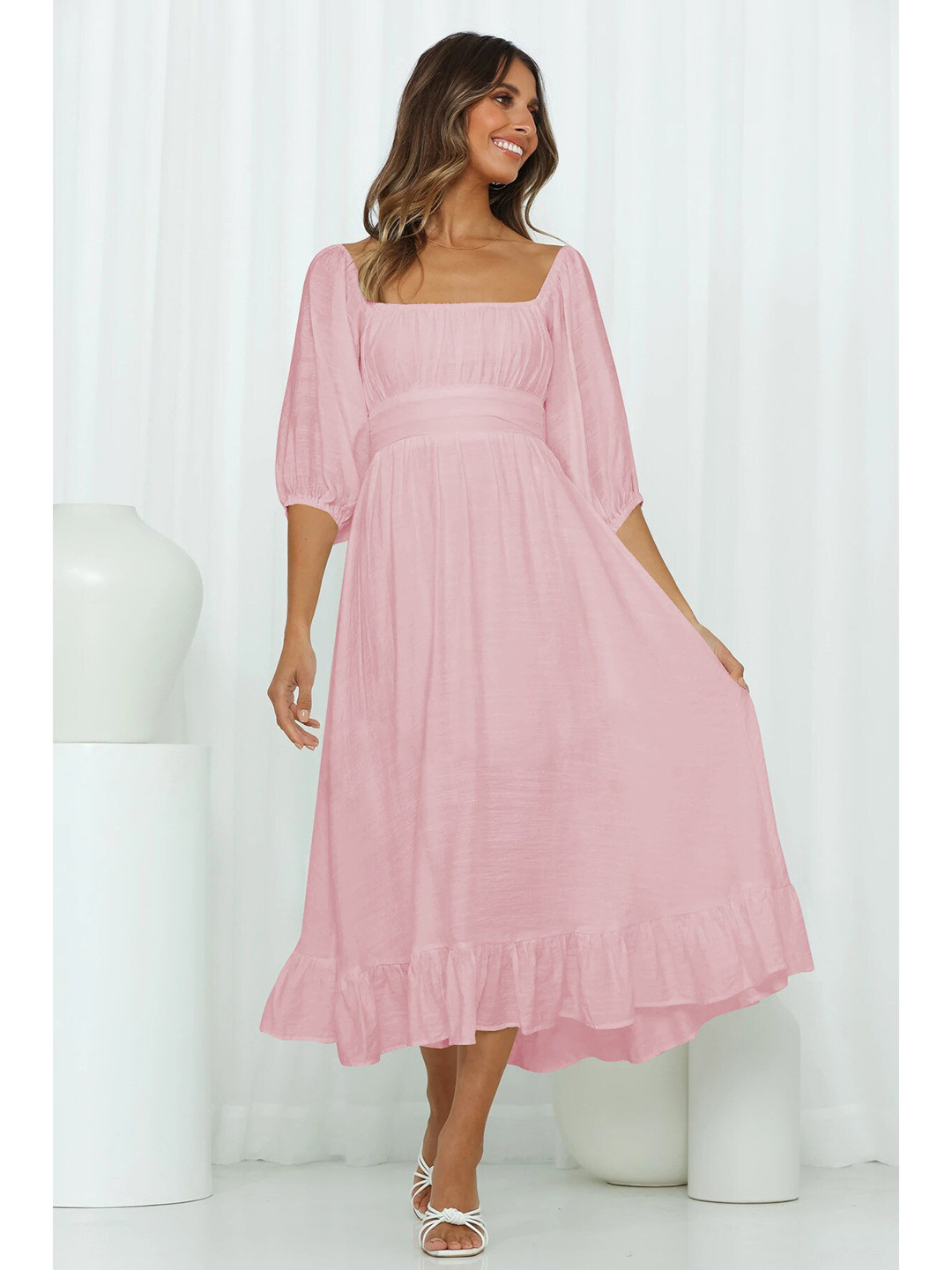 

BoStreet Pink Striped Midi Dress