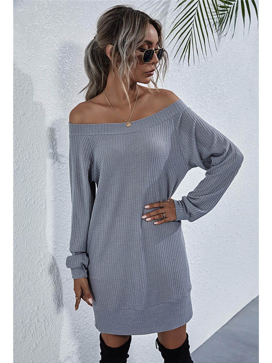 

BoStreet Grey Off-Shoulder Sweater Dress