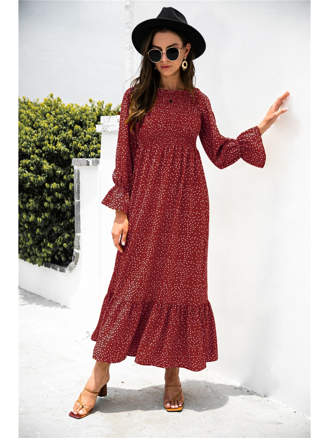 

BoStreet Women Maroon Printed Midi Dress