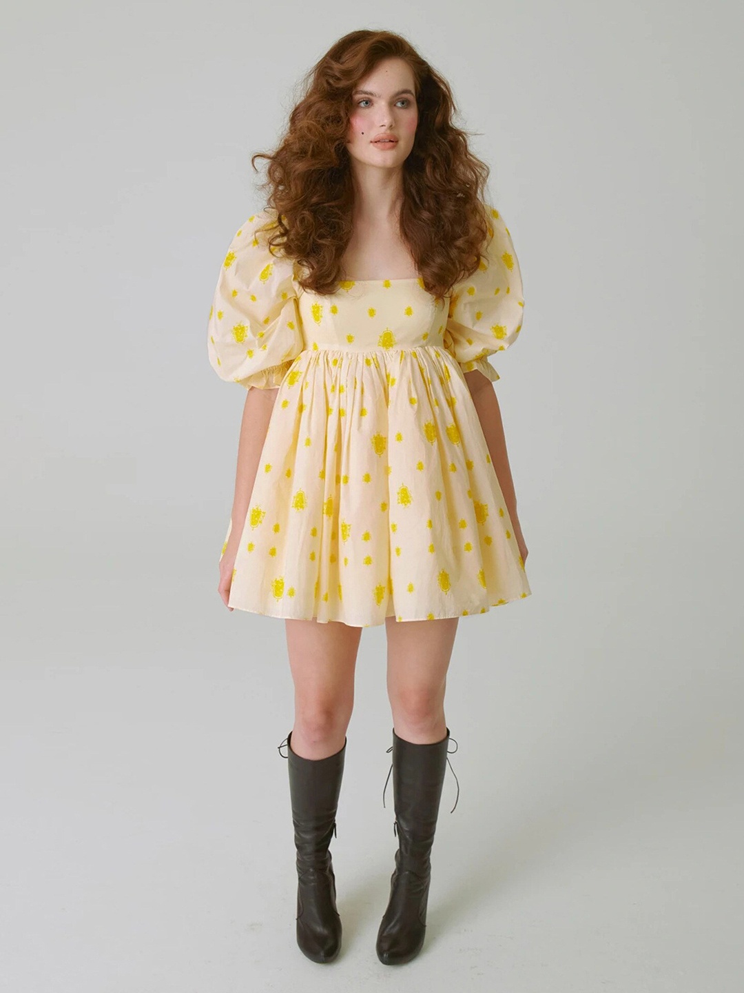 

BoStreet Yellow Floral Fit and Flare Dress