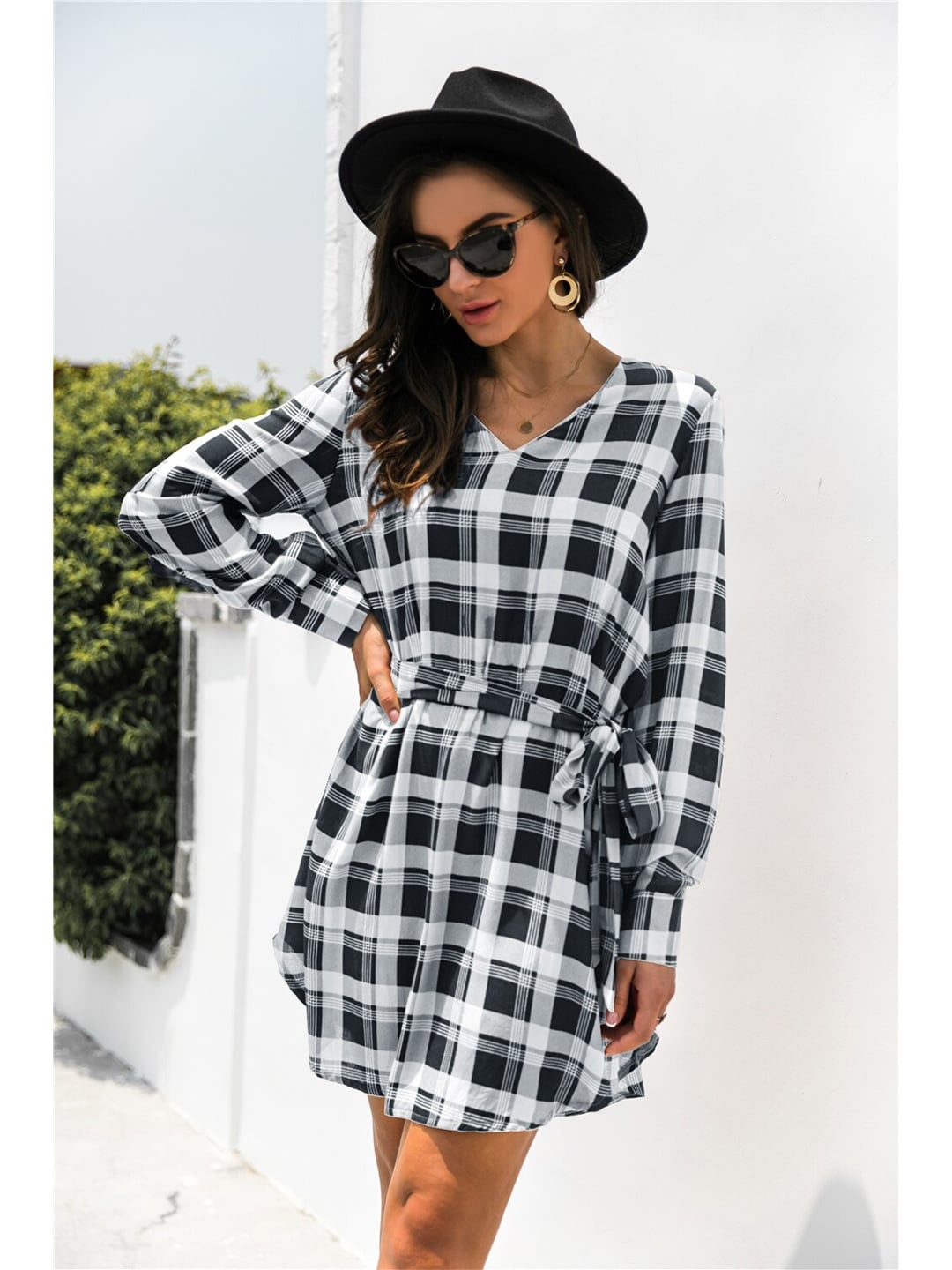 

BoStreet Black Checked Fit and Flare Dress