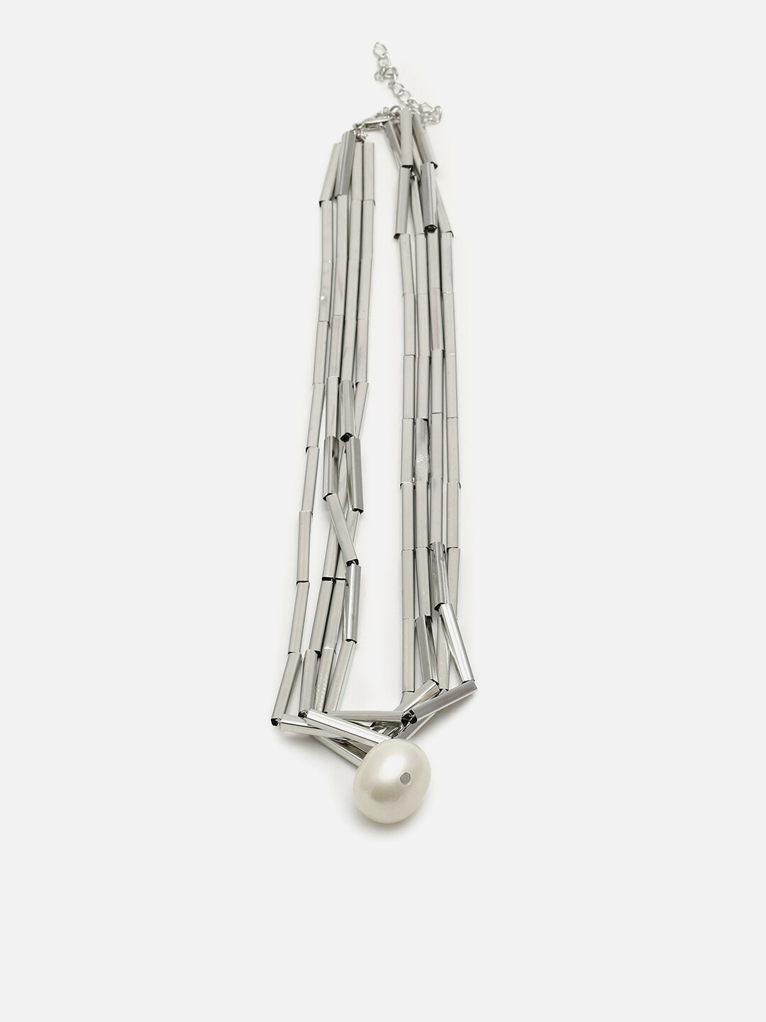 

SOHI Silver-Toned & White Silver-Plated Necklace