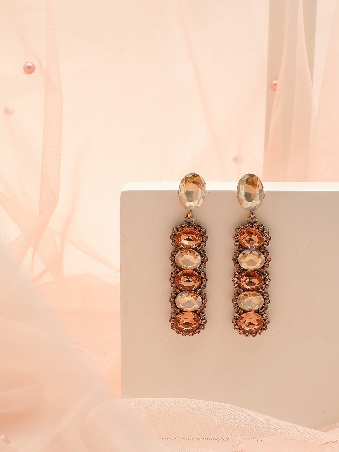 

SOHI Pink & Gold-Toned Contemporary Drop Earrings