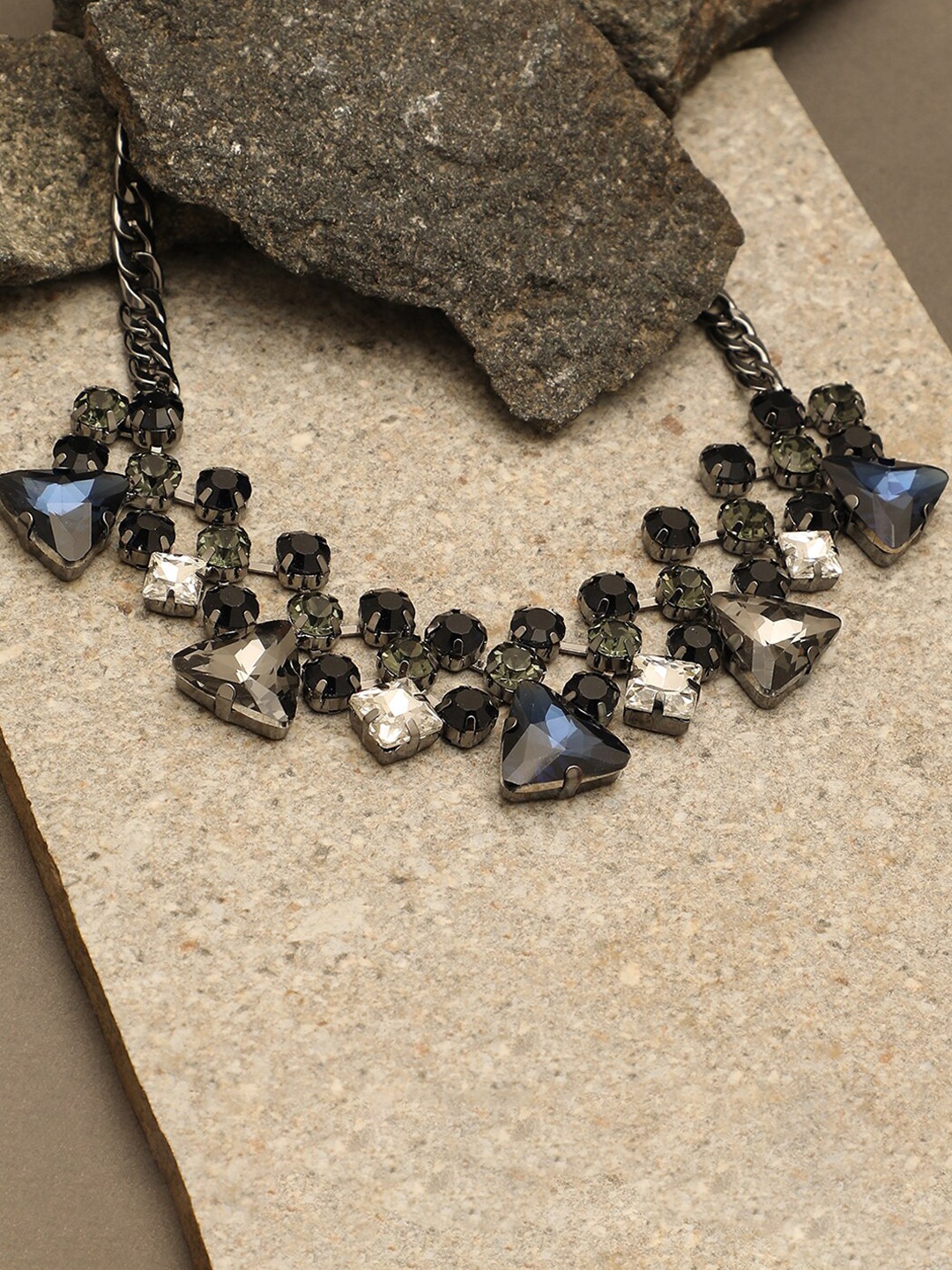 

SOHI Women Silver-Toned & Black Silver-Plated Necklace