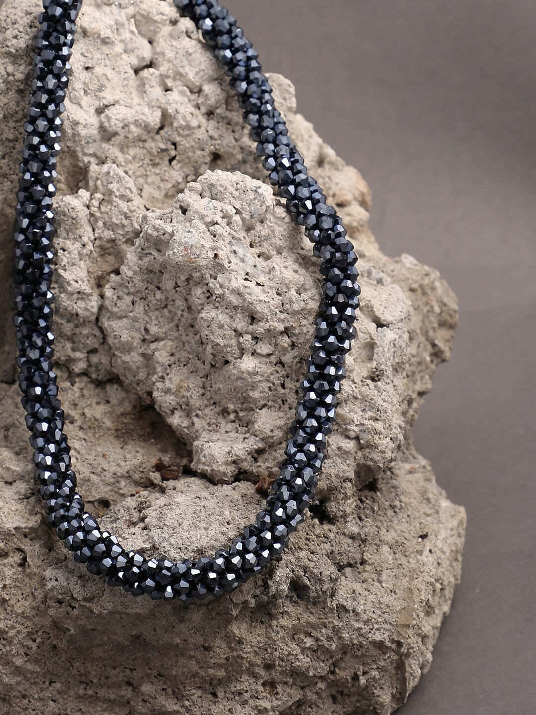 

SOHI Silver-Toned & Black Silver-Plated Necklace