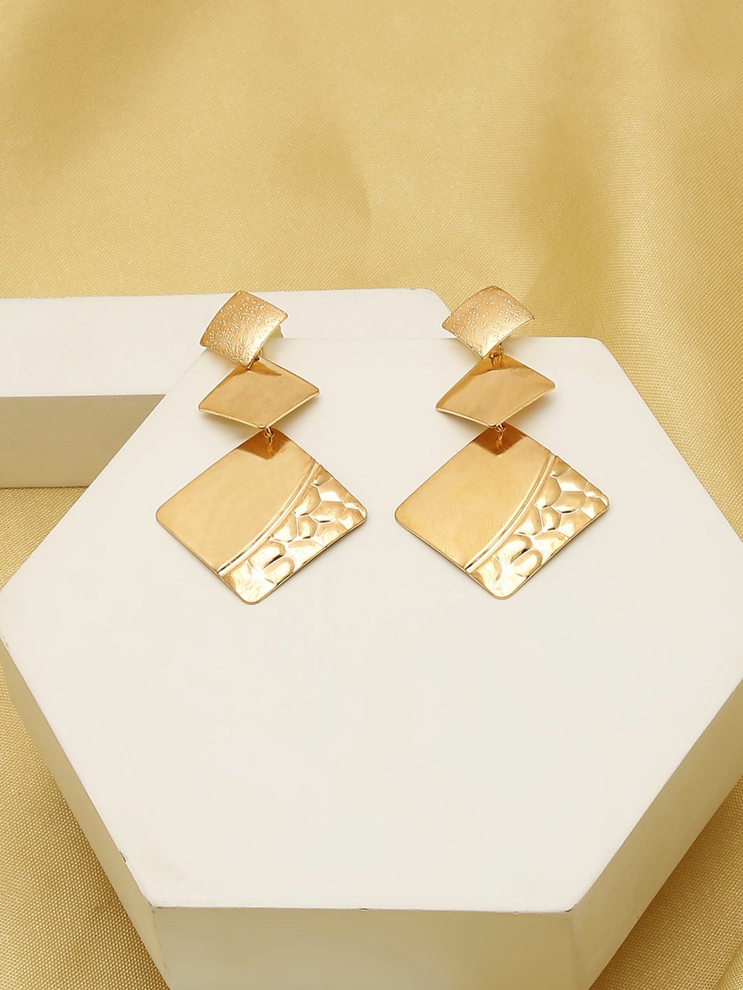 

SOHI Gold-Toned Contemporary Studded Drop Earrings