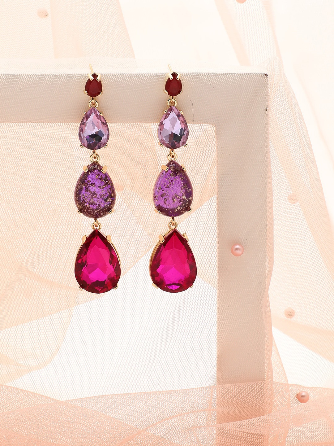 

SOHI Pink & Purple Contemporary Gold Plated Designer Stone Drop Earrings