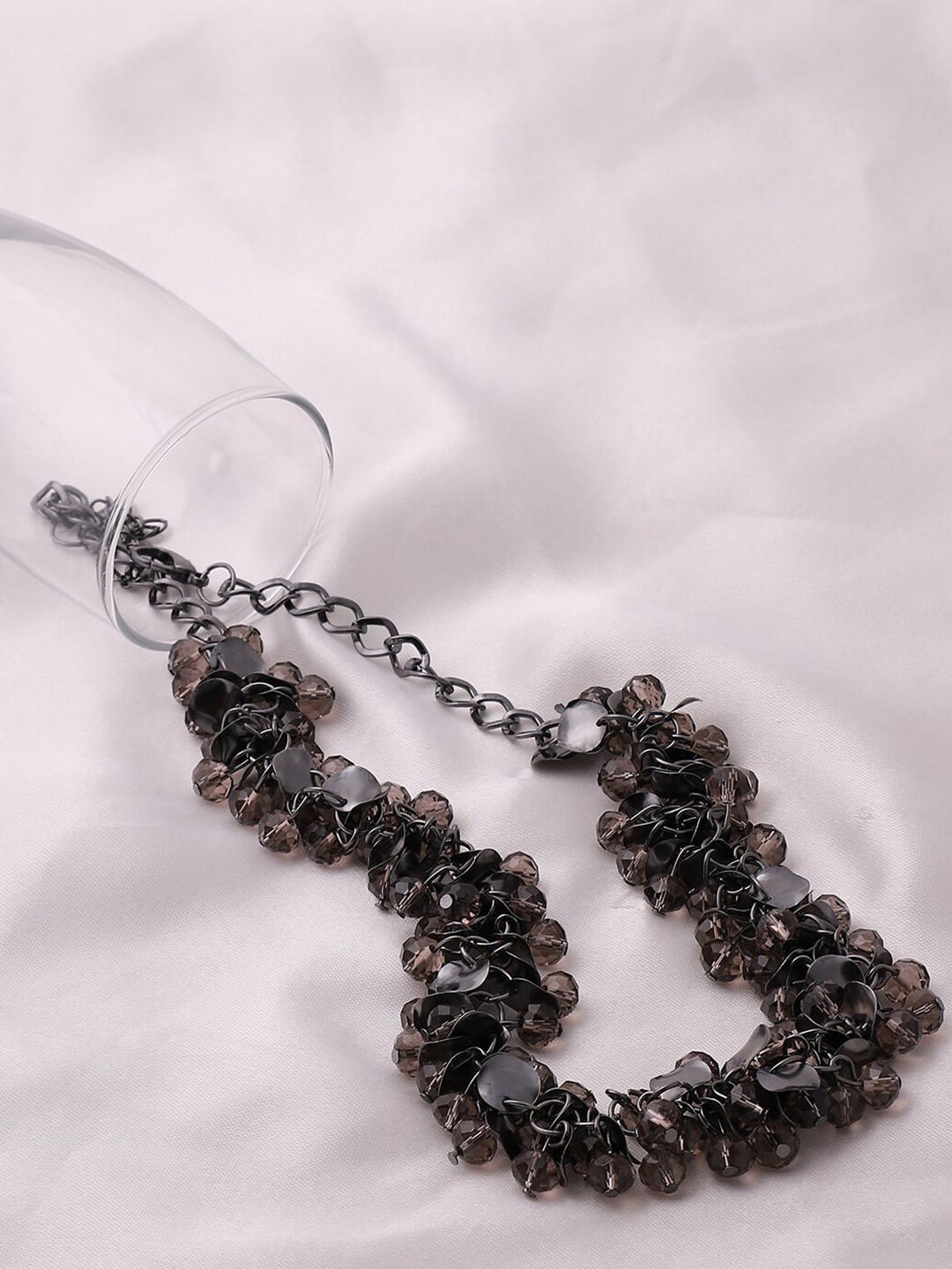 

SOHI Silver-Toned & Black Silver-Plated Necklace