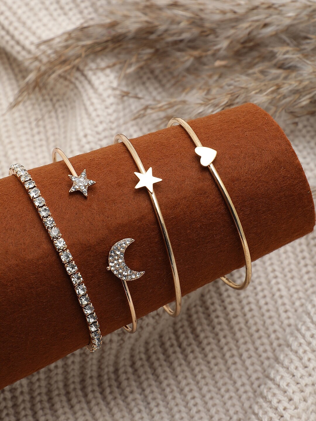 

SOHI Women 4 Gold-Toned & White Gold-Plated Cuff Designer Stone Bracelets