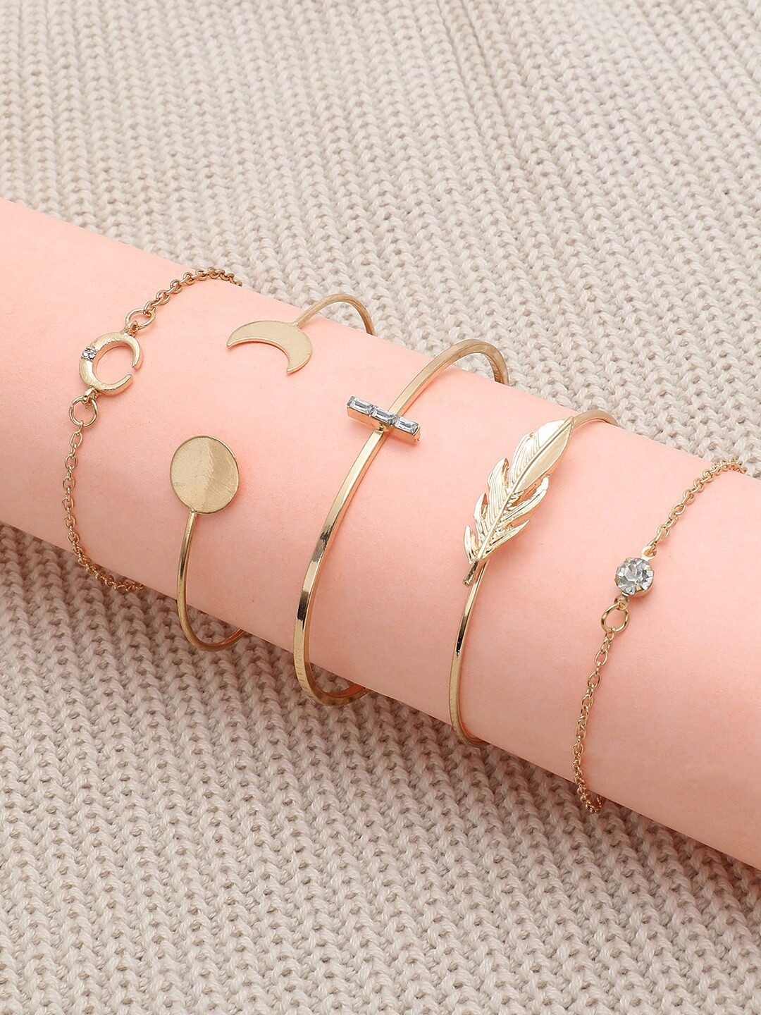 

SOHI Women Set Of 5 Gold & White Gold-Plated Cuff Bracelet