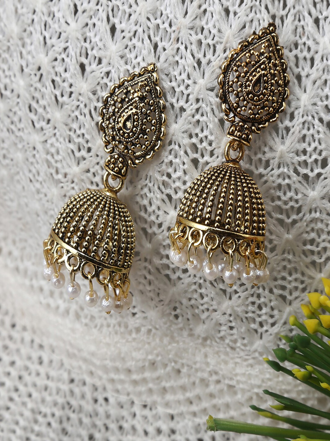 

Jewelz White Dome Shaped Gold-Plated Jhumkas Earrings