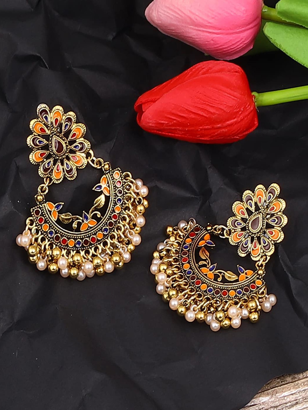 

Jewelz Gold-Toned & Orange Contemporary Drop Earrings