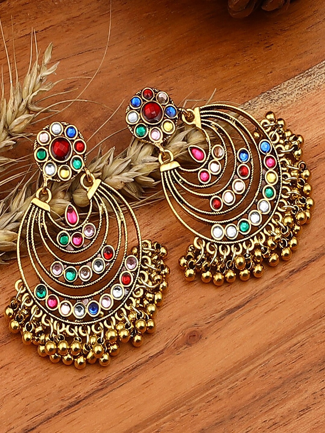 

Jewelz Gold-Toned & Blue Contemporary Chandbalis Earrings