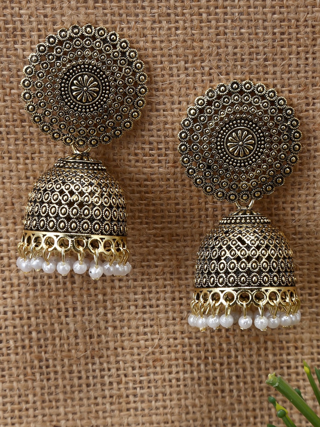 

Jewelz White & Gold-Toned Contemporary Jhumkas Earrings