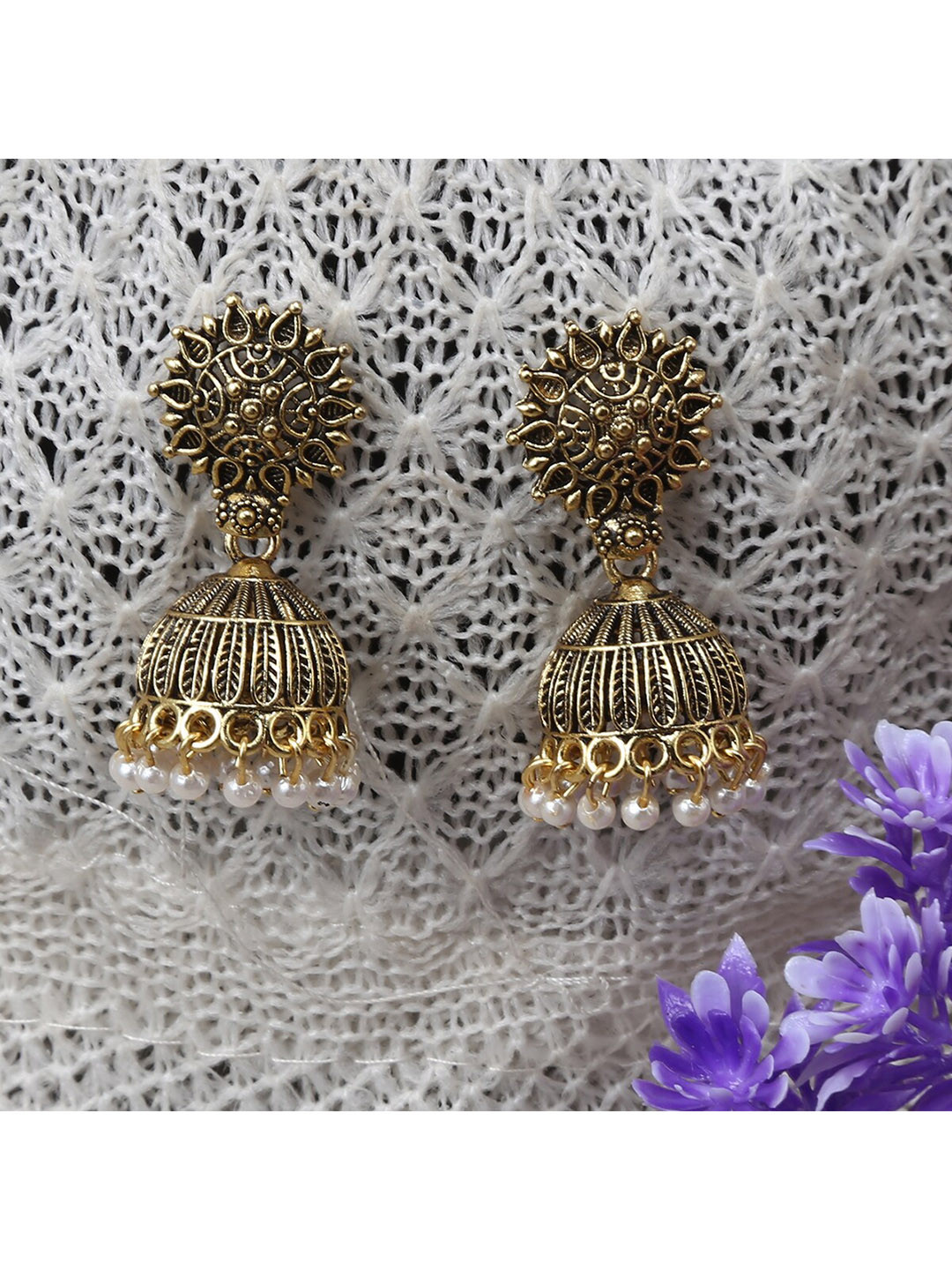 

Jewelz White Gold-Plated Dome Shaped Jhumkas Earrings