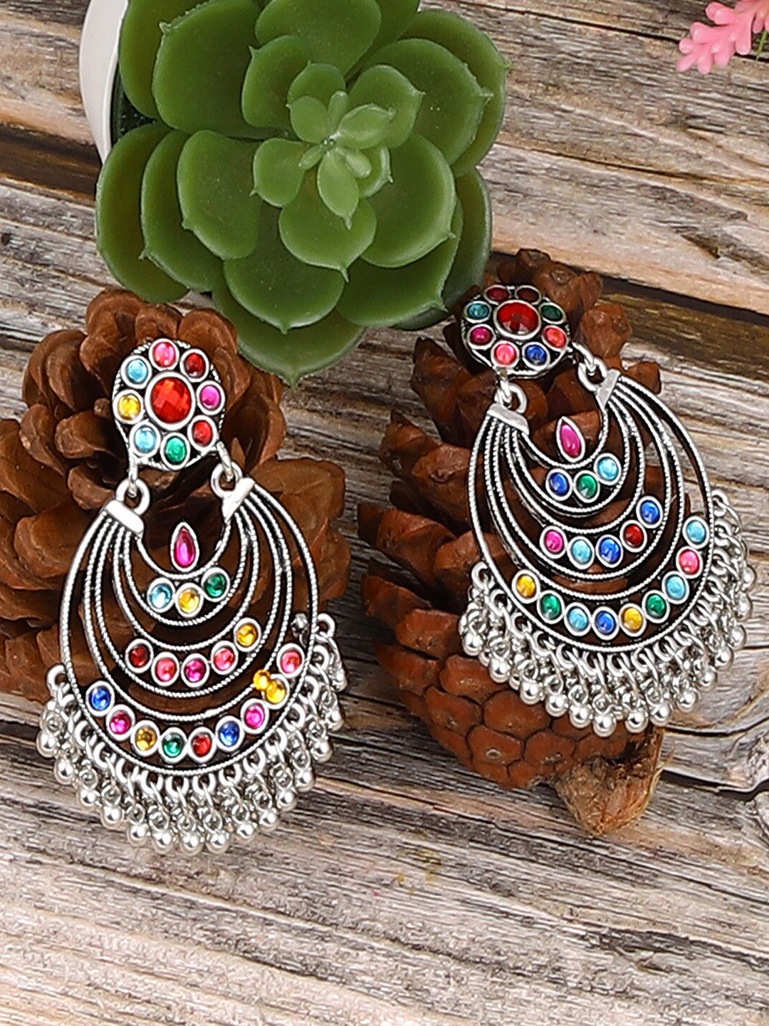

Jewelz Silver-Toned Contemporary Chandbalis Earrings