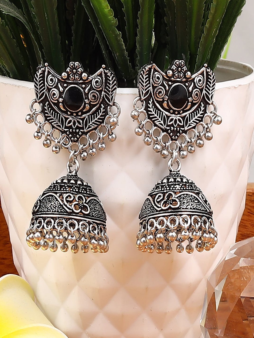 

Jewelz Women Silver-Toned Contemporary Jhumkas Earrings