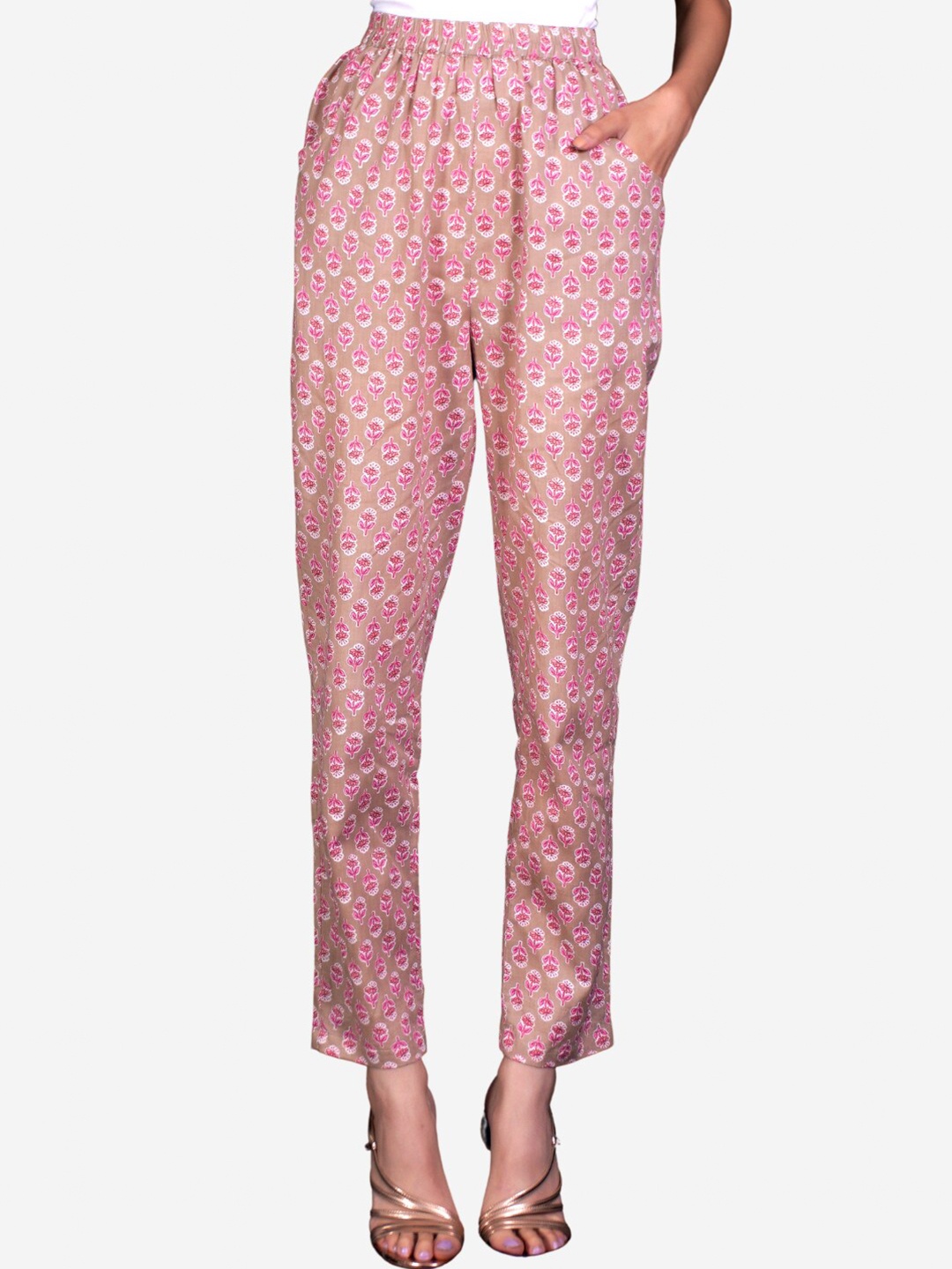 

Alaya By Stage3 Women Pink & White Floral Printed Cotton Ethnic Palazzos