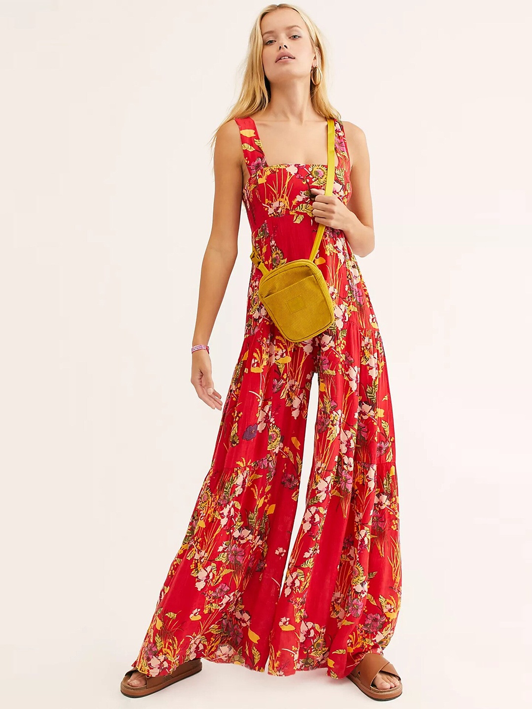 

BoStreet Red & Yellow Printed Basic Jumpsuit