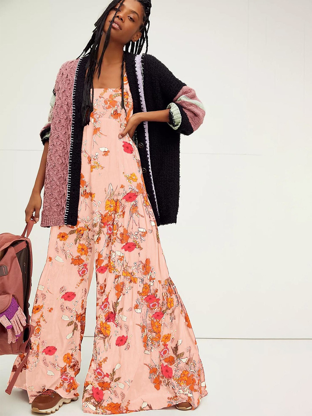 

BoStreet Pink & Peach-Coloured Printed Basic Jumpsuit
