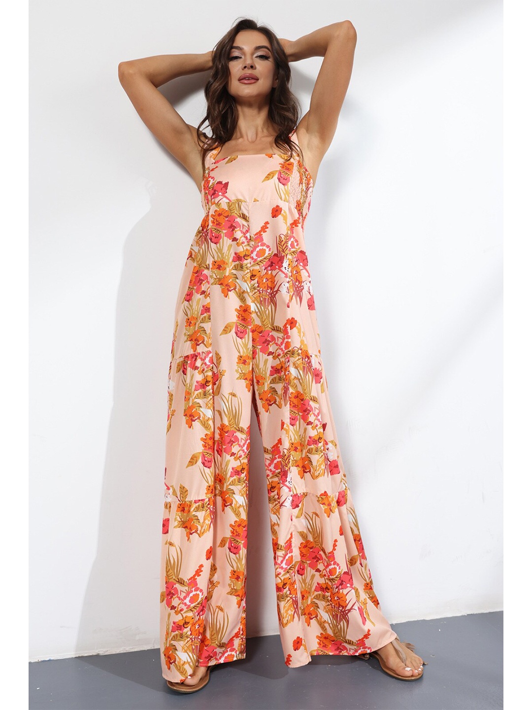 

BoStreet Women Orange & Pink Printed Basic Jumpsuit