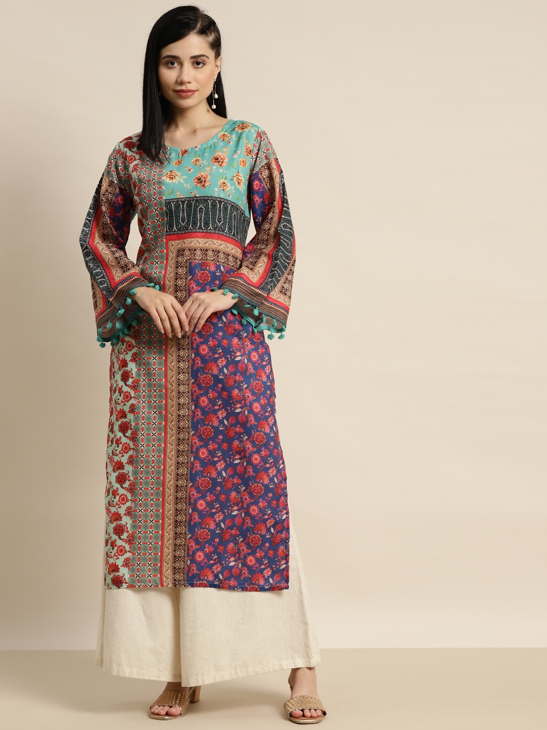 

Tikhi Imli Women Sea Green & Violet Ethnic Motifs Printed Pure Cotton Kurta