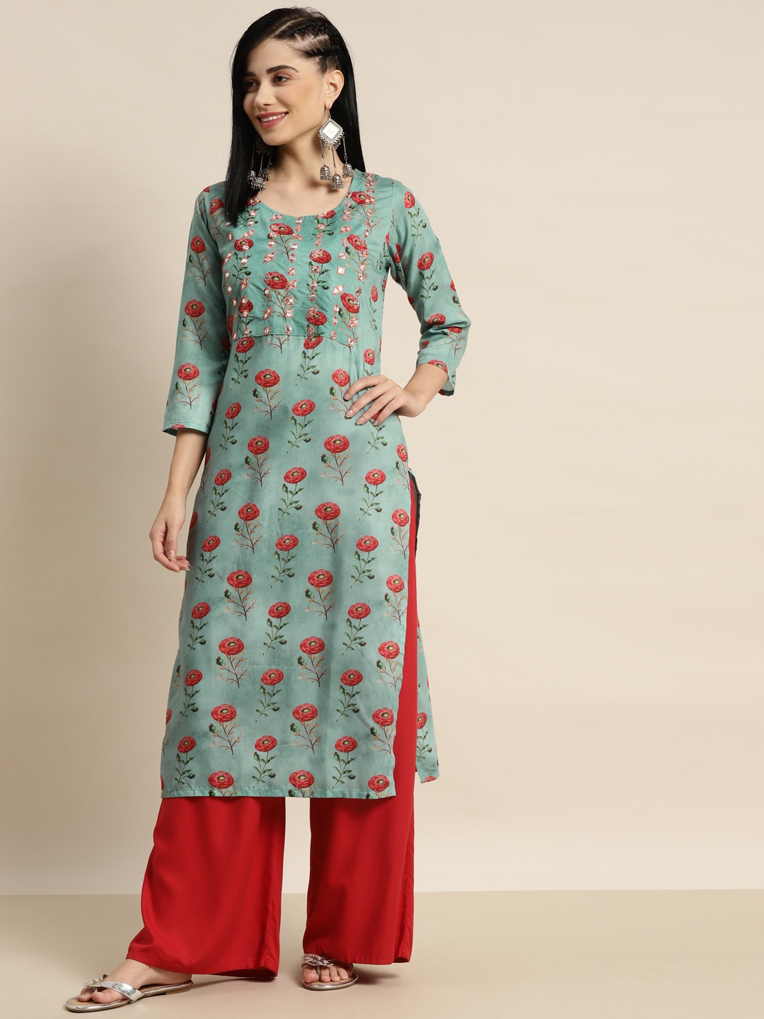 

Tikhi Imli Women Blue & Red Ethnic Motifs Printed Pure Cotton Kurta