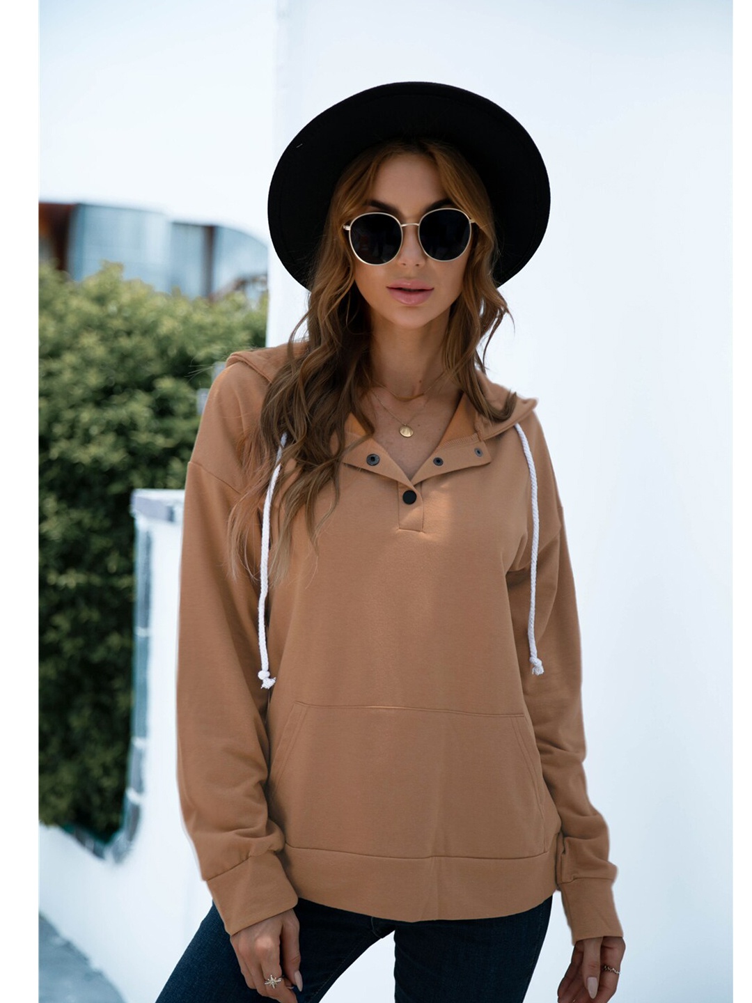 

BoStreet Women Soild Brown Hooded Sweatshirt