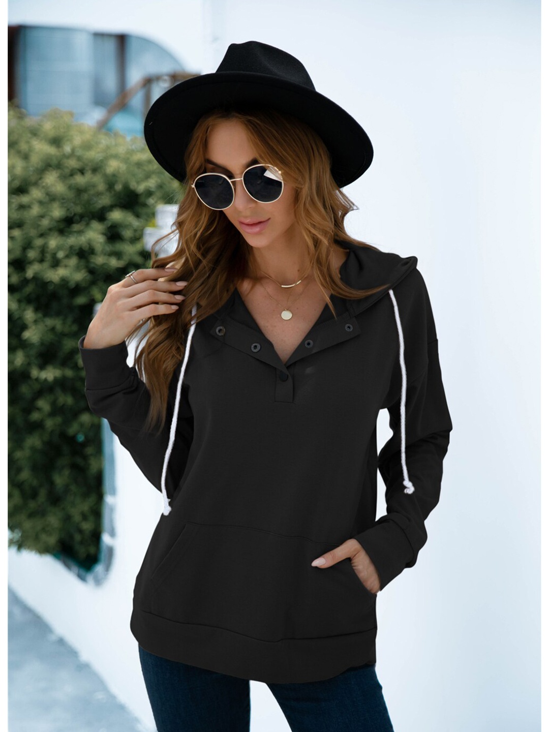 

BoStreet Women Black Hooded Sweatshirt
