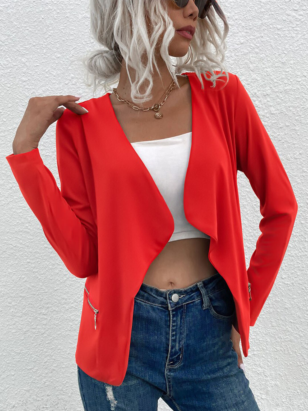 

BoStreet Women Red Open Front Jacket