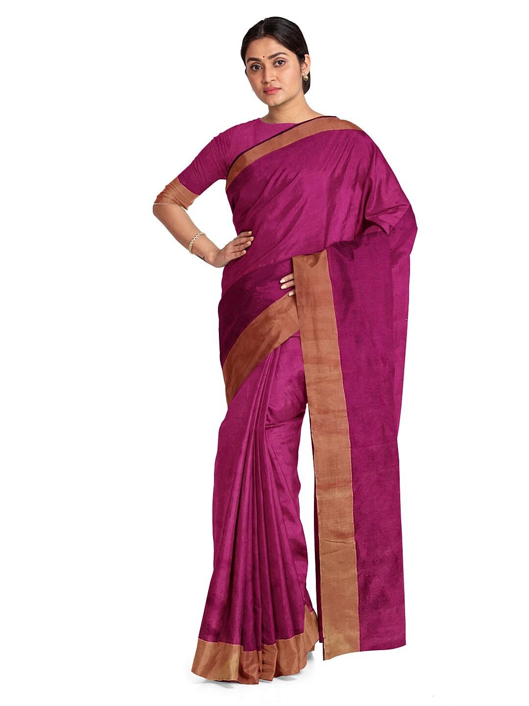 

Florence Women Pink & Gold-Toned Silk Cotton Sungudi Saree