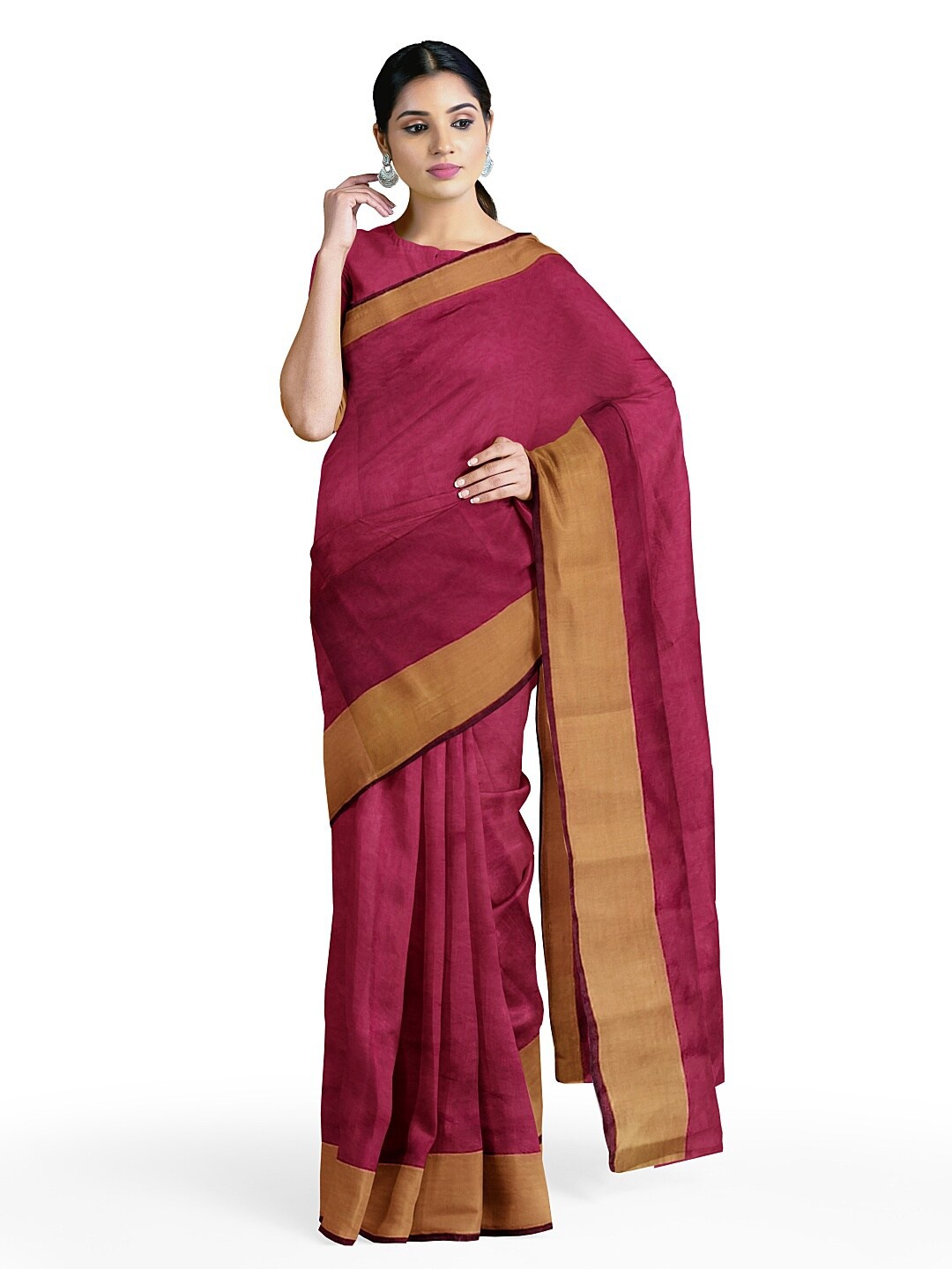 

KALINI Maroon & Gold-Toned Silk Cotton Sungudi Saree