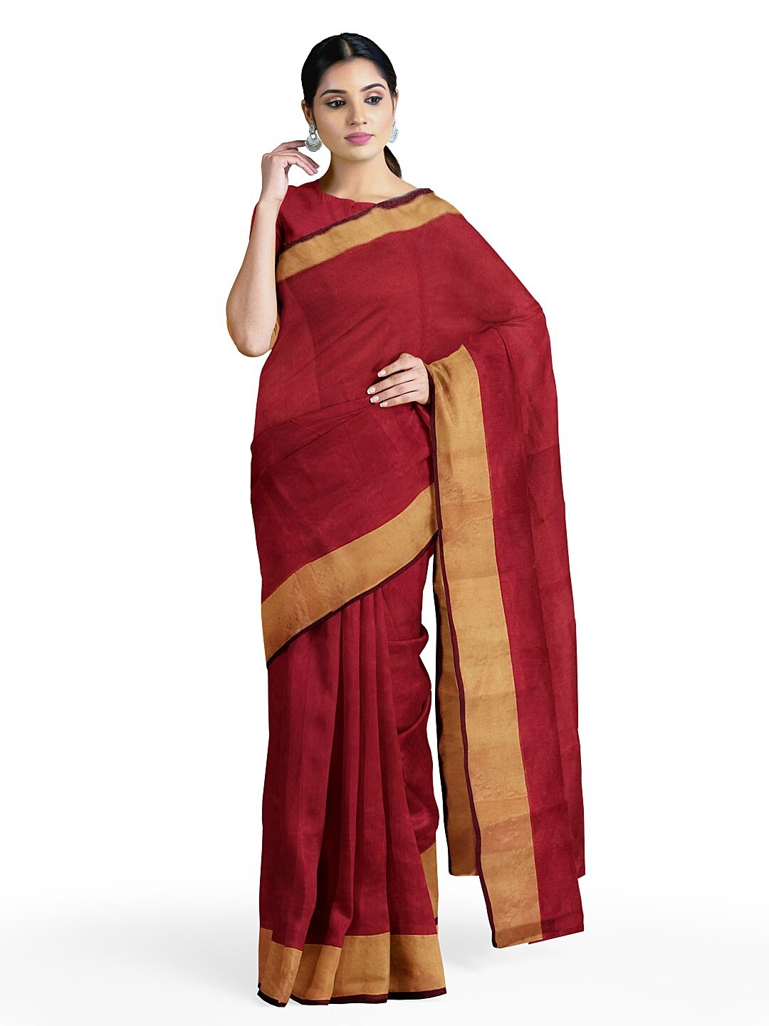 

KALINI Red & Gold-Toned Silk Cotton Sungudi Saree