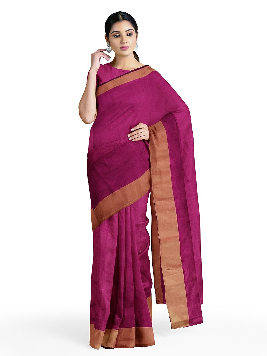 

Florence Pink & Gold-Toned Silk Cotton Sungudi Saree