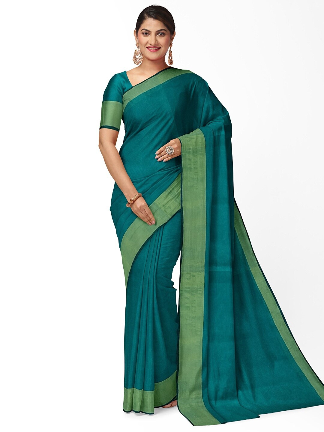 

KALINI Green Silk Cotton Sungudi Saree