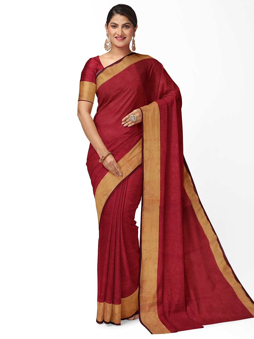 

KALINI Red & Gold-Toned Silk Cotton Sungudi Saree