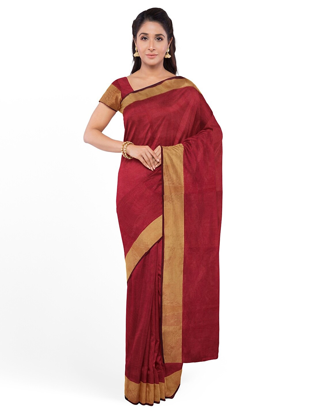 

Florence Women Red & Gold-Toned Zari Silk Cotton Sungudi Saree