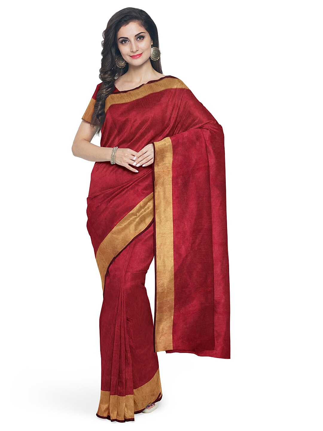 

SAADHVI Red & Gold-Toned Silk Cotton Sungudi Saree
