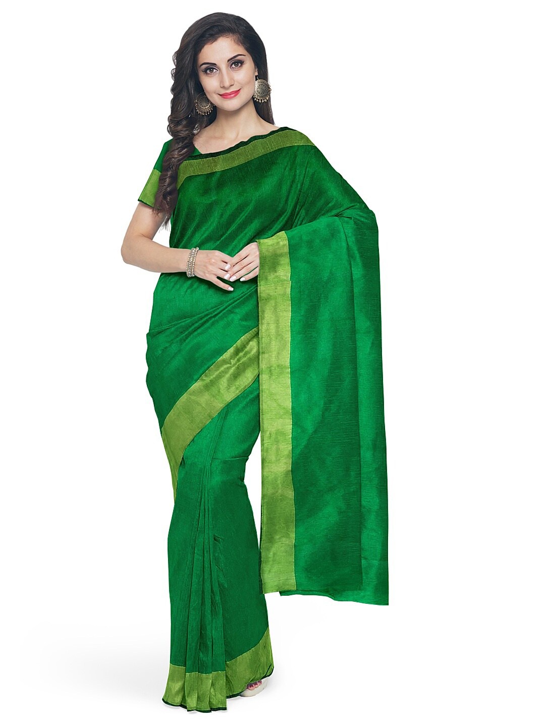

SAADHVI Green Silk Cotton Zari Border Sungudi Saree