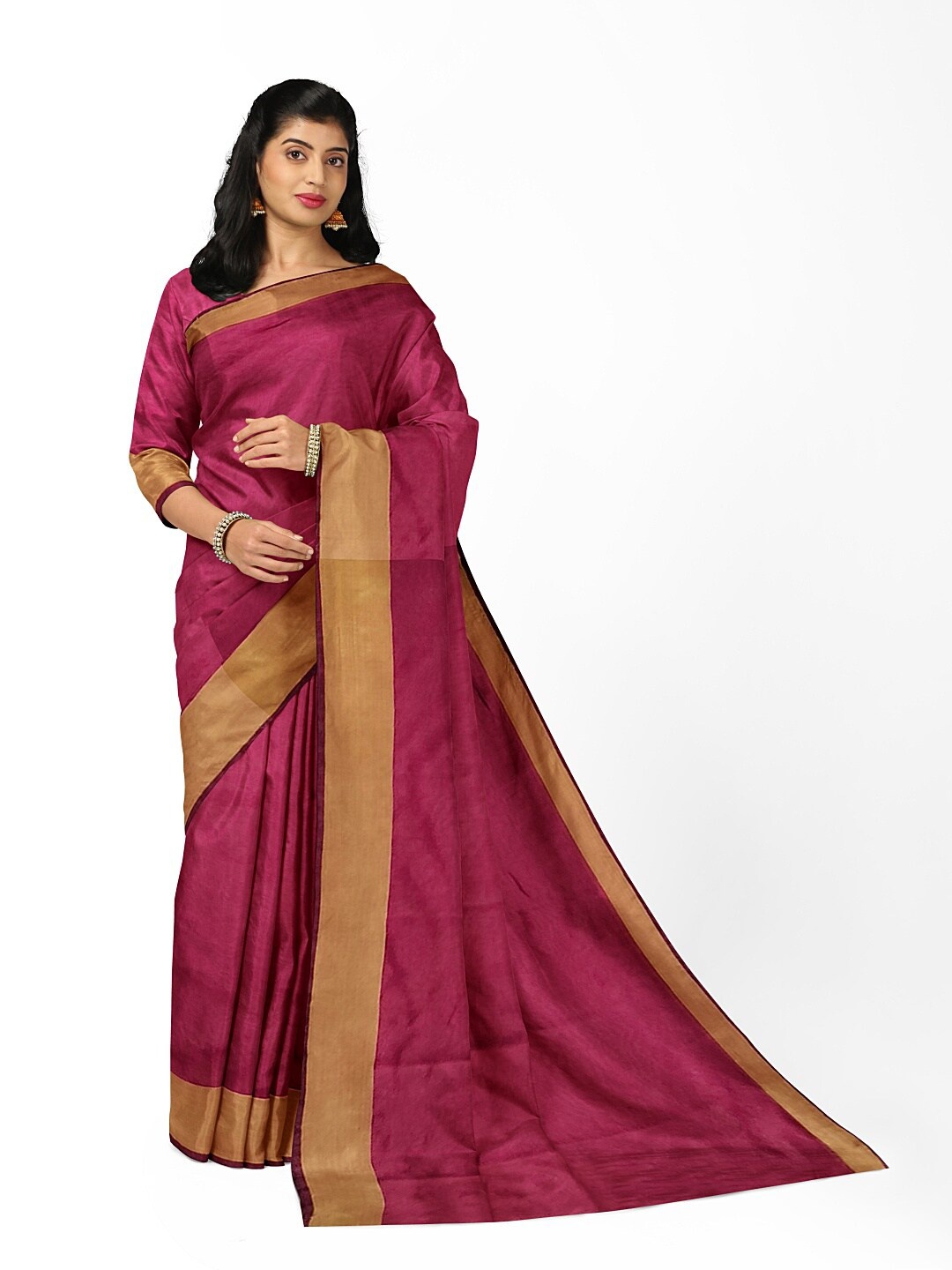 

SAADHVI Maroon & Gold-Toned Silk Cotton Sungudi Saree