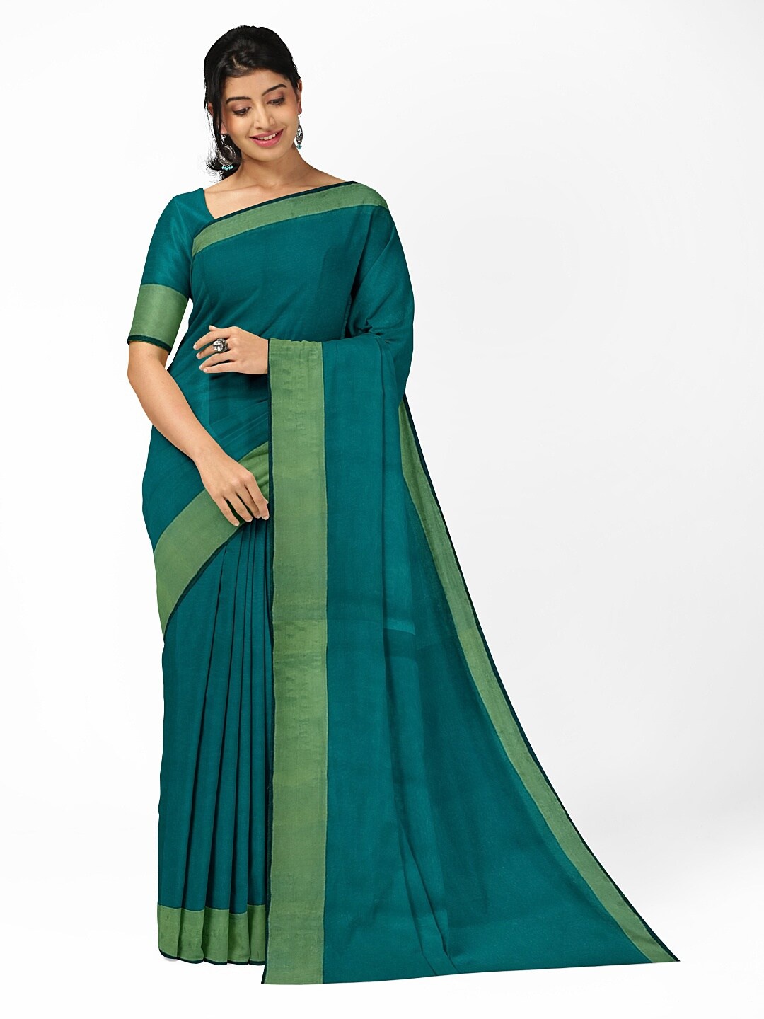 

SAADHVI Women Green Silk Cotton Sungudi Saree