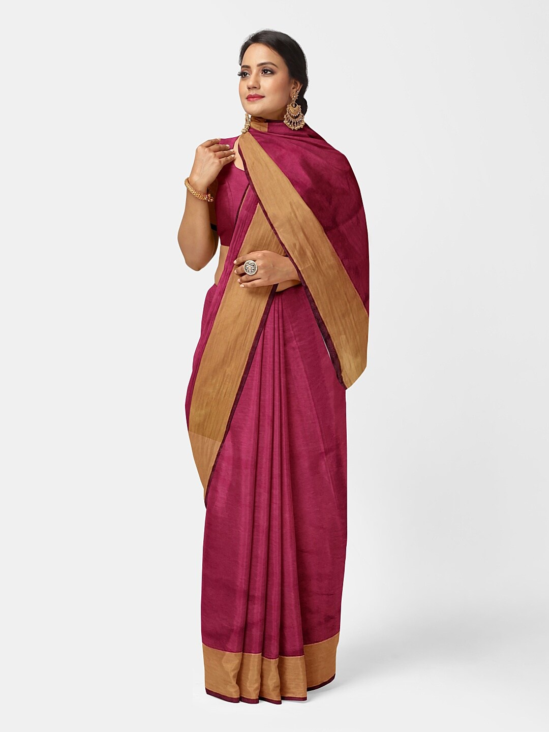 

SAADHVI Maroon & Gold-Toned Silk Cotton Sungudi Saree