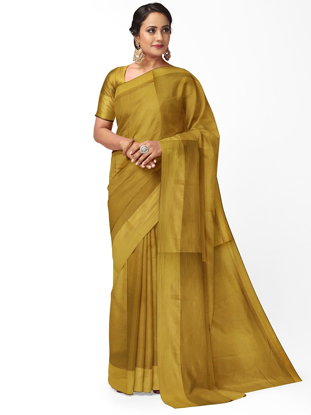 

SAADHVI Gold-Toned Silk Cotton Ready to Wear Sungudi Saree