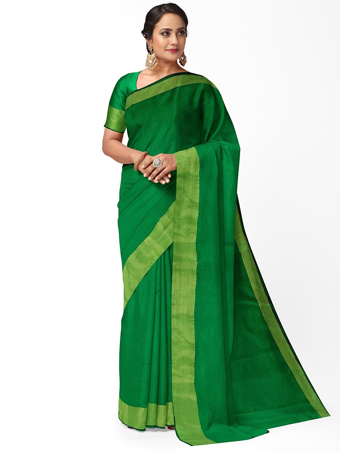 

SAADHVI Green & Gold-Toned Silk Cotton Sungudi Saree