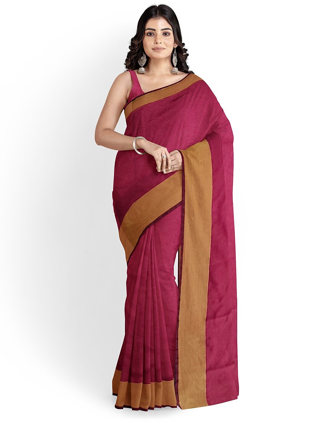 

SAADHVI Maroon & Brown Silk Cotton Sungudi Saree